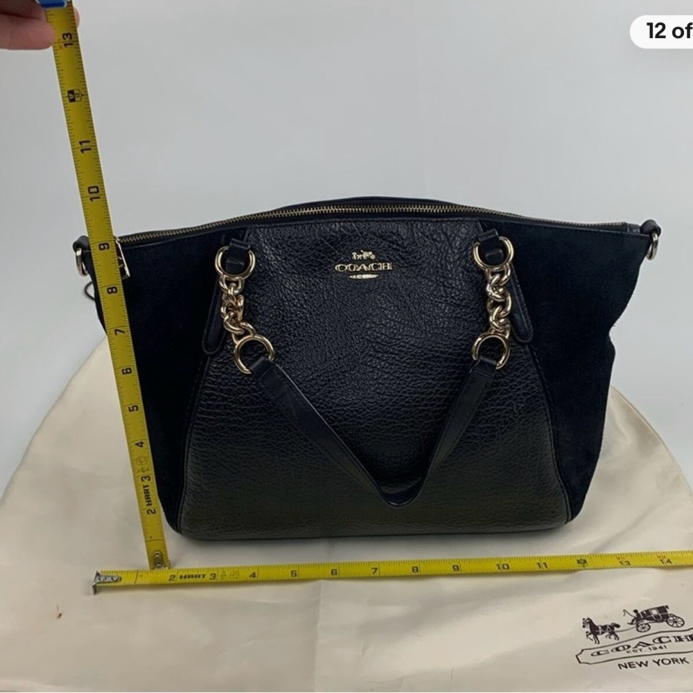 COACH Purse Black Mixed Leather & Suede Tote Bag w/ Gold Hardware ➕ FREE ITEM!⬇️ - Picture 10 of 16